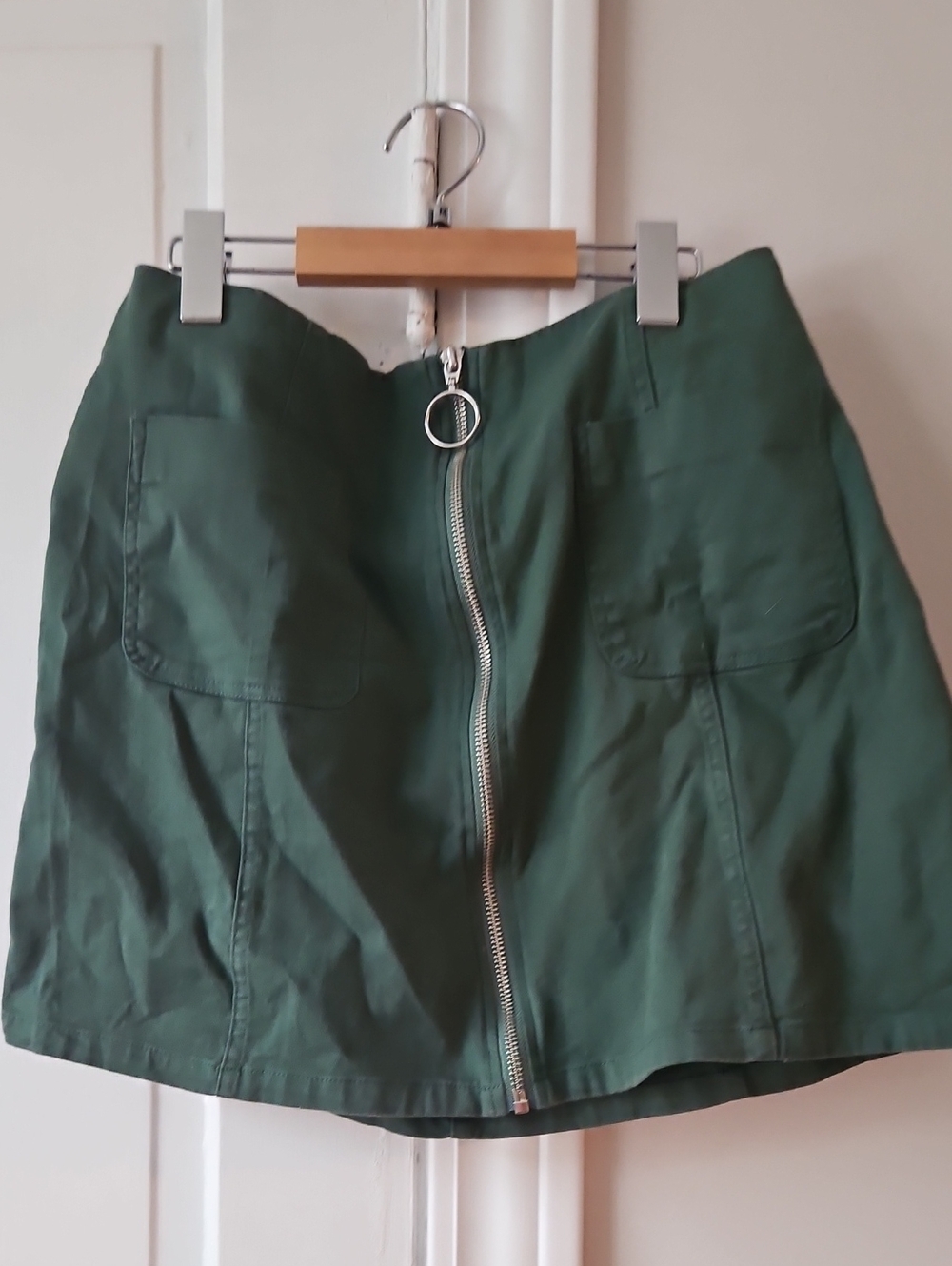 Blue Rain Forest Green Front-Zip Mini Skirt